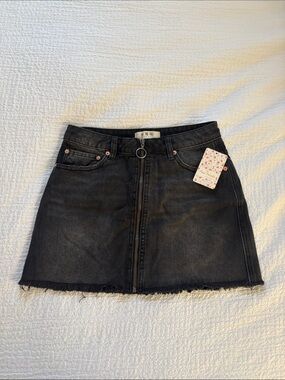Free People Black Zip-Front Denim Mini Skirt